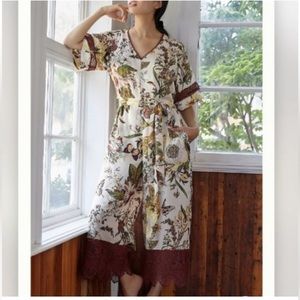 Anthropologie Kimono Jumpsuit with lace details Size L